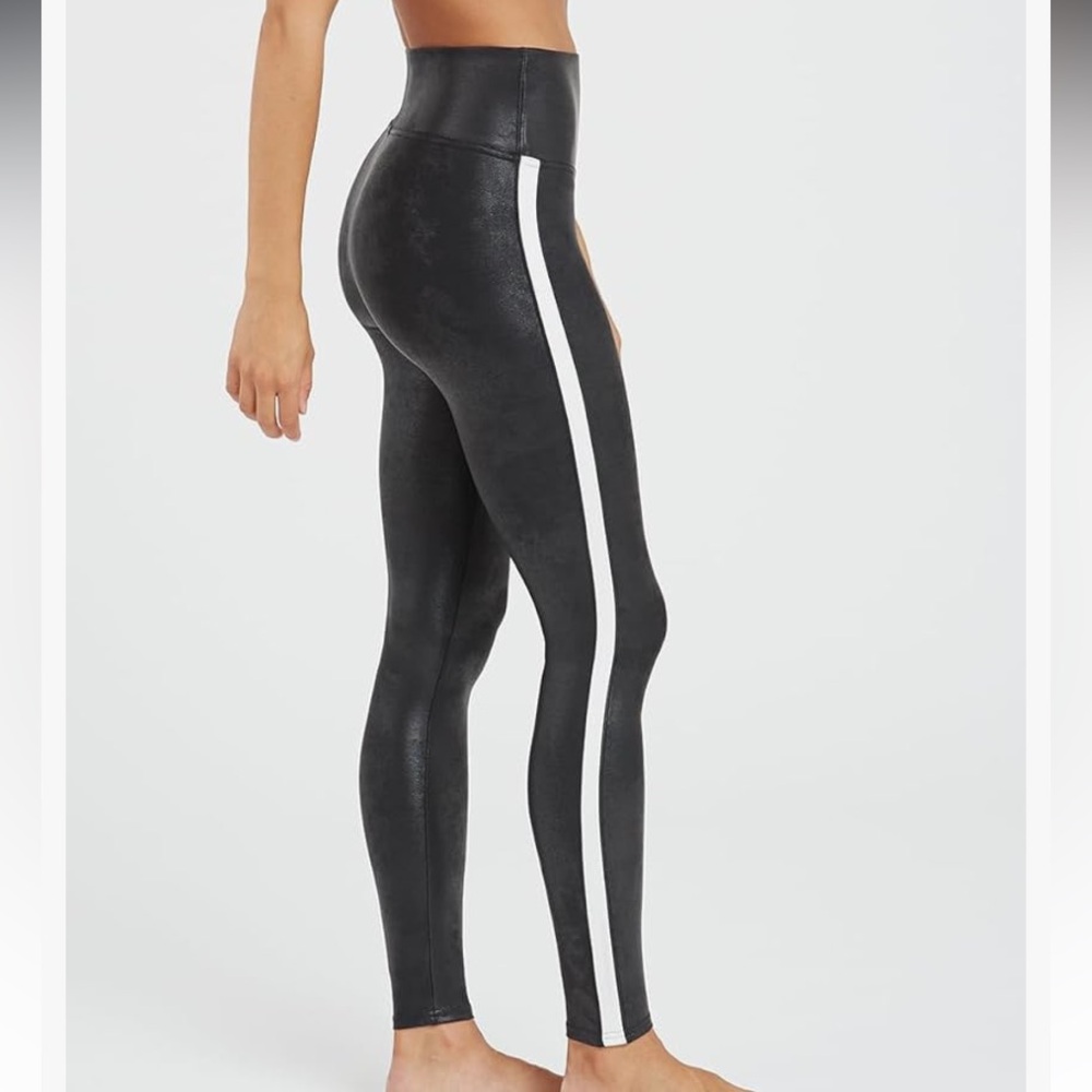 SPANX faux leather leggings with stripe